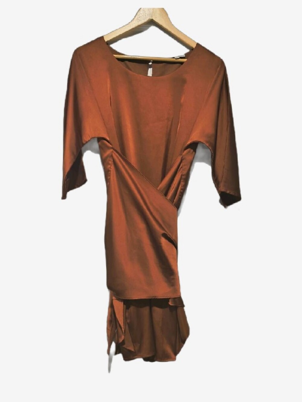 Baltic Born Theo Rust Copper Satin Tie Front Mini Dress M As-Is